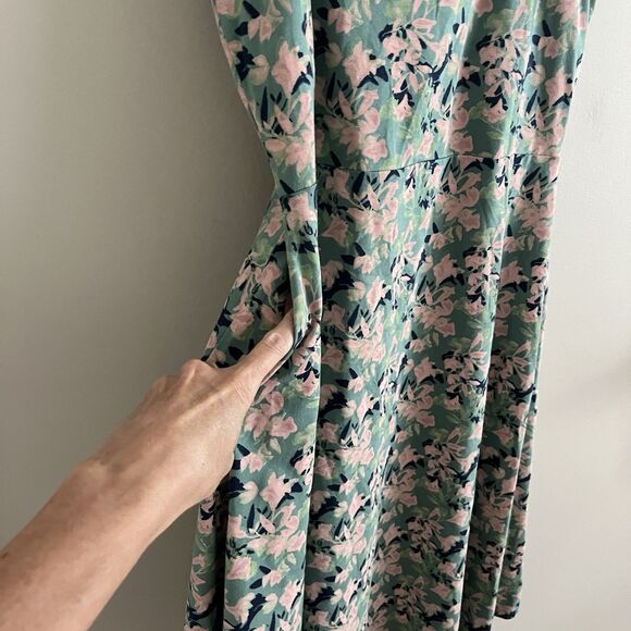 Pact Organic Cotton Floral Midi Dress L Green Pink Strappy Boho Cottagecore Eco - Picture 10 of 14